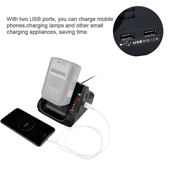 Pika Laturi Kaksois USB Mustalle & Decker 36V 40V Max Litium Ion akku