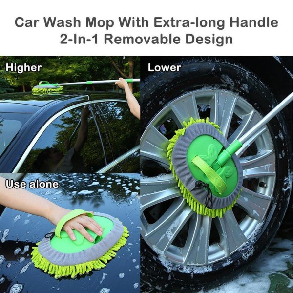 2 i 1 bil rengøring børste bilvask børste teleskop langt håndtag rengøring moppe kost auto tilbehør