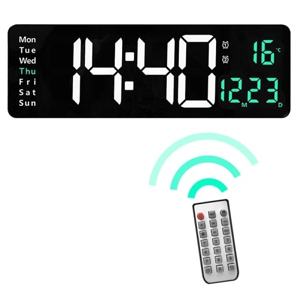 Stor Digital Vegg Klokke Fjernkontroll Kontroll Temp Dato Uke Display