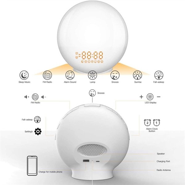 Wake Up Light Alarm Clock Dobbel Alarmer FM Radio