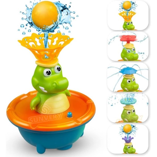 Krokodille baby badekar leker for småbarn,5 modi spray vann sprinkler lys opp badekar leke