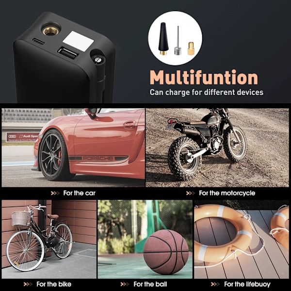 Laddningsbar Luft Pump Däck Inflator Bärbar Kompressor Digital Trådlös Bil Däck Inflator För Motocykel Cykel Bolar