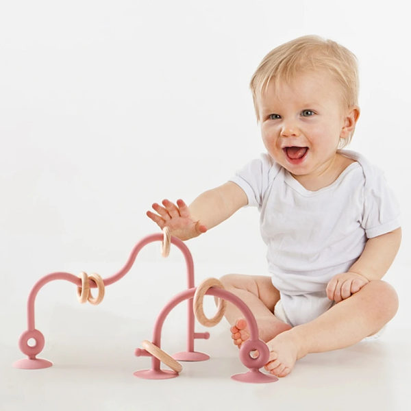 Baby trä ring mjuk silikon bitring leksaker barn bitbar BPA fri bitring