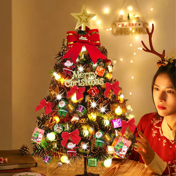 Jul träd set jul dekor med lampor skrivbord mini jul träd prydnader