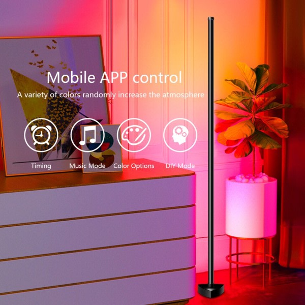Stue Rom Dimbar Hjørne Gulv Lampe 141cm Stativ Bluetooth RGB LED Mood Light