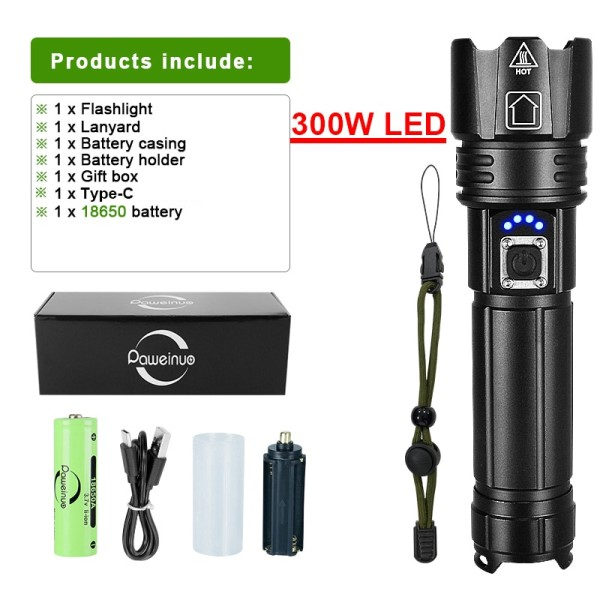 Kraftfull LED Ficklampa USB Uppladdningsbar Ficklampa Ljus Hög Power Ficklampa Taktisk Lantern Lång Shot Hand Lampa