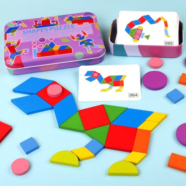 Geometriske former 3D gåder montessori træ legetøj til børn spil baby læring pædagogisk legetøj