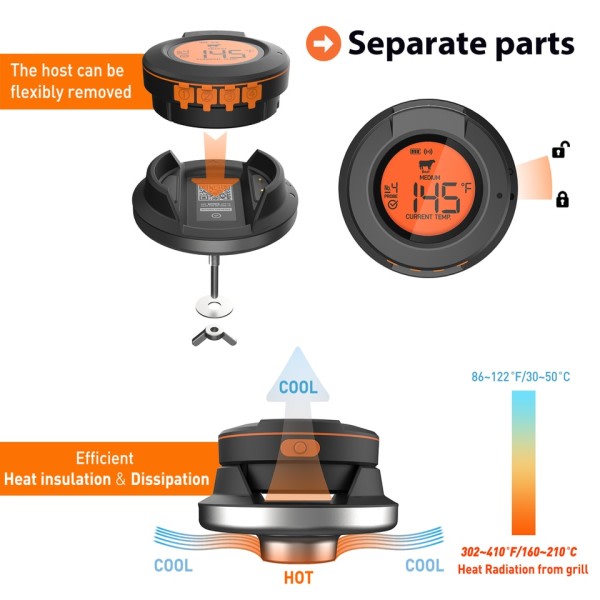 Mat Matlagning Bluetooth Trådlös BBQ Fjärrkontroll Termometer Sonder Smart Digital Bluetooth Grill Termometer