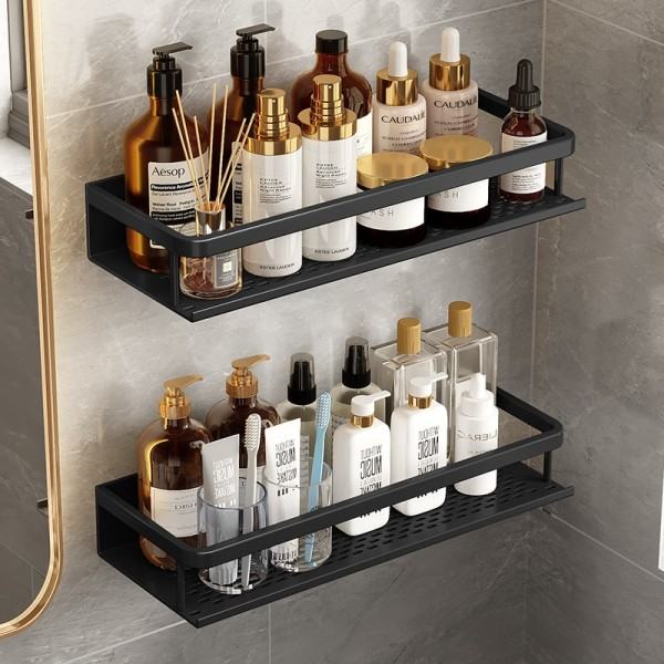 Sort Space Aluminium Toilet Rack Vægmonteret Badeværelse hylder