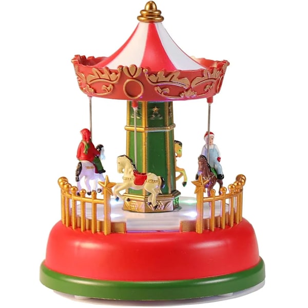 Jul landsby pynt karneval scene animeret karrusel med led lys ferie pynt C