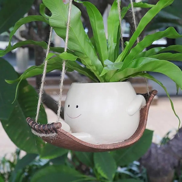Creative Swing Planter Söt Leende Ansikte Hängmatta Växt Kruka Hängbar Suckulenter Växter Kruka