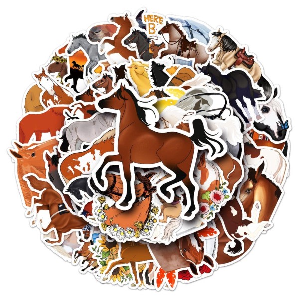 50 stykker Tegnefilm Hest Dyr Klistermærker Cool Æstetisk Kawaii Børn Gør-det-selv legetøj