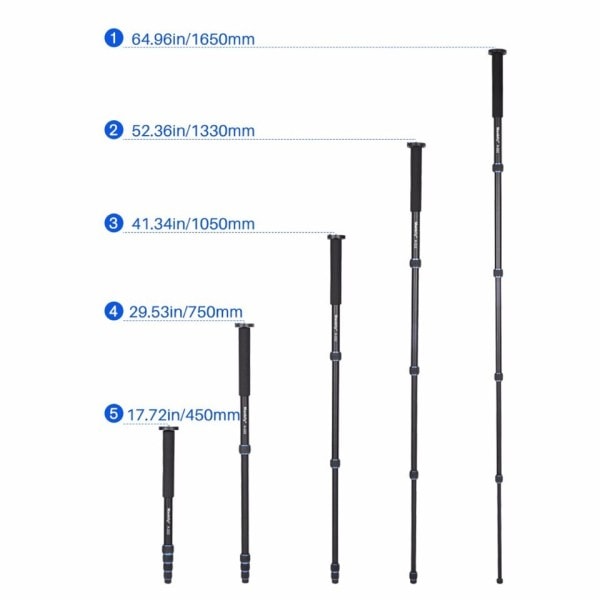 Ammattimainen alumiini kamera jalusta 65 tuumaa 5 osaa Manbily video monopod Canonille Nikon DSLR Gopro 6 toiminta kamera