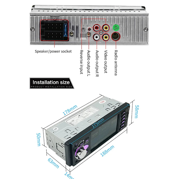 Auto Radio 1 Din 4,1 Tuuma FM Audio Stereo soitin