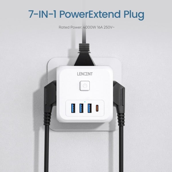 Virtanauha   3 AC pistorasioilla +3 USB lataus portit+ 1 tyyppi C 5V 2.4A  sovitin 7-in-1 pistoke pistoke päällä/Off  kytkin