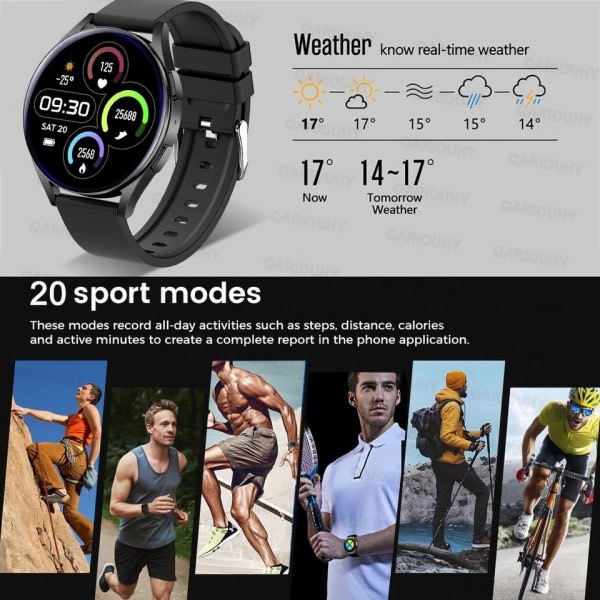 Smartwatch Män Full Touch Blod Tryck Blod Syre Bluetooth Ring Smart Klocka