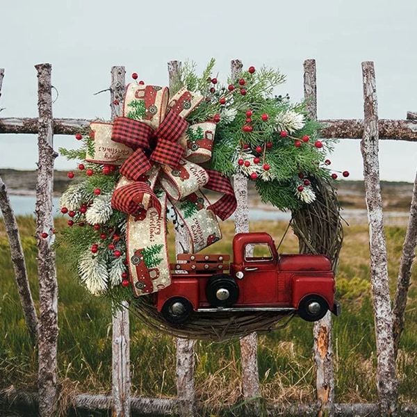 30 cm jule krans rustikk kunstig rød lastebil krans med røde bær og sløyfe  1dcc | Fyndiq