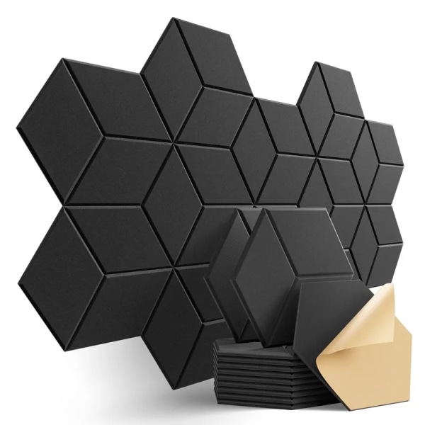 12 Pak Sekskantet Selvklæbende Akustik paneler lydsikker skum paneler