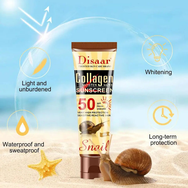 50g Collagen Snegl Solcreme Cream Protector Facial Solar Sun Block Spf 50 Gel Isolation Lotion
