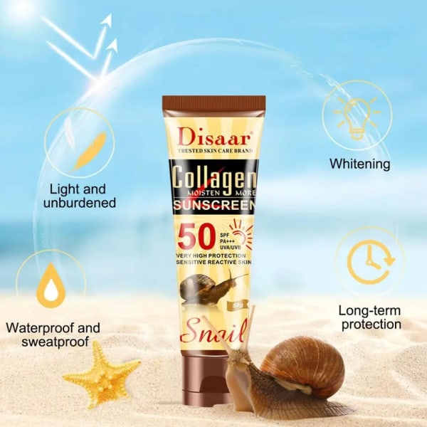 50g Collagen Snigel Solkräm Crème Protector Ansiktsbehandling Solar Sol Block Spf 50 Gel Isolation Lotion