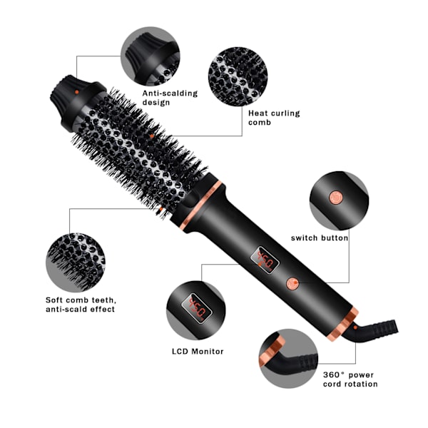 3 I 1 Joniskt Hår Brullare Rättare Professionell Curling Iron Uppvärmd Hår Styling Borste Anti-skållning Thermal Brush Curl Wand