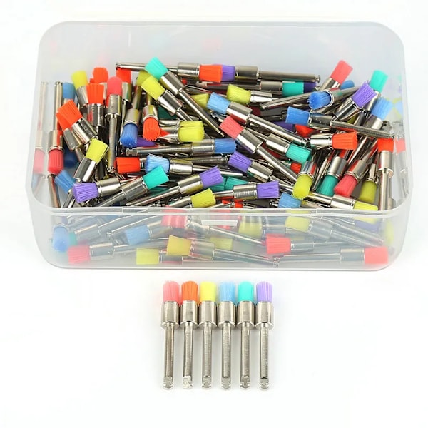 Universal 100 stykker Farve Nylon Lås Flad Polering Polermaskine Prophy børster Dental børste