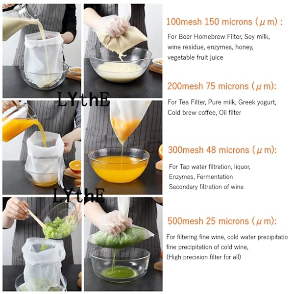 Melk vin filter pose nøtt melk pose te kaffe olje yoghurt filter nett nett kjøkken mat gjenbrukbar nylon filter