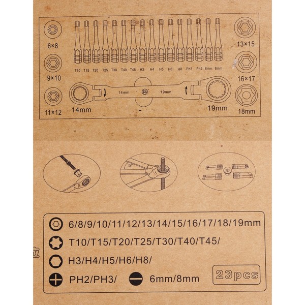 Multifunktion Ratcheting Socket Skruenøgle Set Boks End Nøgle Metric Med Adapter Socket Skruetrækker Bit