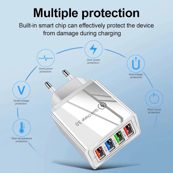 Multi Port 4 USB Quick Charge 3.0 For Telefon Adapter Nettbrett Bærbar Vegg lader Rask lader