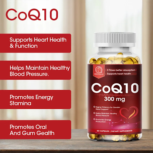 60 Piller 300mg Ekologiska Ultra Hög Absorption COQ10 Koenzym Q10 Främjar Kardiovaskulär Hjärta Hälsa Ger Energi Hälsa Mat