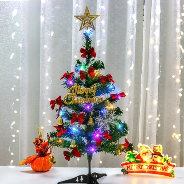 Jul Tree Skrivbord Xmas Opereras med LED String Lights Star Treetop Jul Kort Ornament