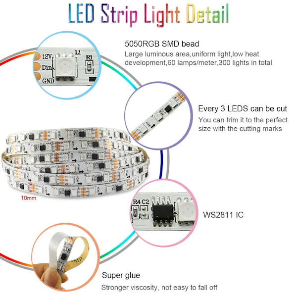 Dreamcolor LED Strip Lights 60LEDs/M RGBIC WS2811 Light Strip