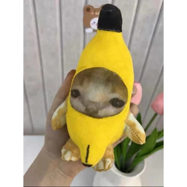 Banan Katt Dukke Anheng Nøkkelring Gråter Glad Banan Katt