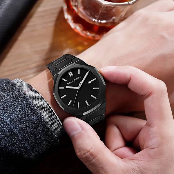 Rustfrit stål Herre armbåndsur Classic Business Vandproof Man Sort Ur Japan Movement Quartz Herre ure