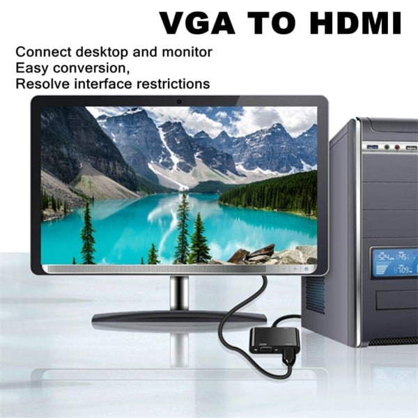 GRWIBEOU VGA til HDMI VGA adapter, 1080P VGA splitter 1 i 2 utgang for datamaskiner stasjonære bærbare datamaskiner skjermer projektorer