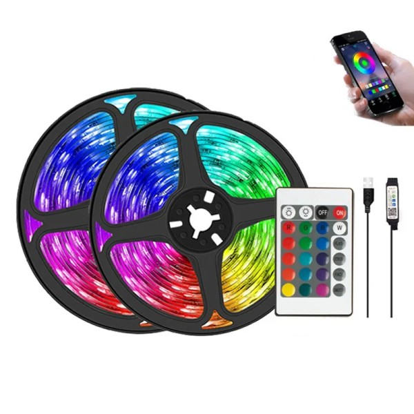 Hög kvalitet LED Strip Ljus RGB APP Kontroll Färgskiftande Ljus med 24 tangenter Fjärrkontroll Läge för Rumsdekoration Bluetooth RGB