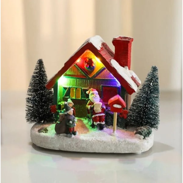 Vinter snø jul landsby jul pynt med led glød skrivebord bygg ferie pynt
