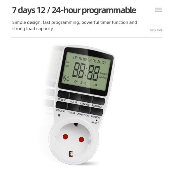 Digital Timer Switch Elektronisk 12/24 Time Programmerbar Timing Socket