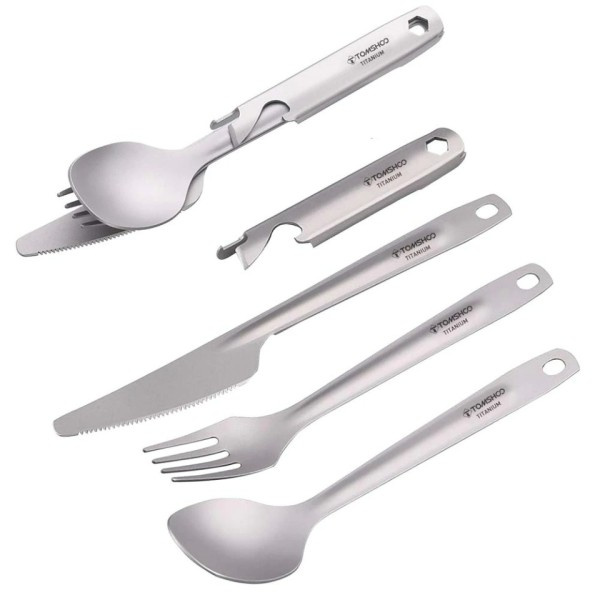 4-i-1 Titanium Bestik Bestik Set Ultralight Middag Ske Gaffel Cutter
