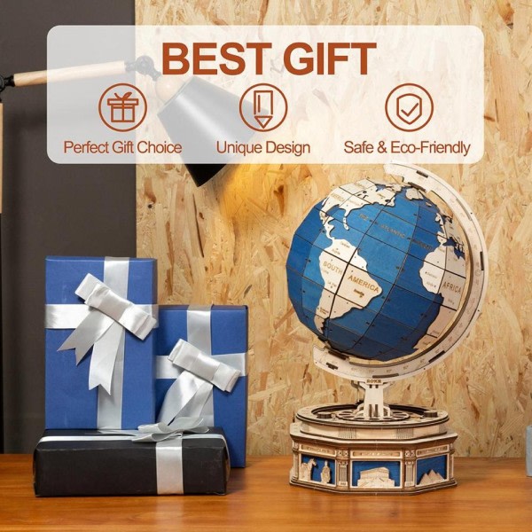 Robotime 3D Globe Træ Puslespil 567 stk Oversized DIY Rotable Spil Samling Legetøj