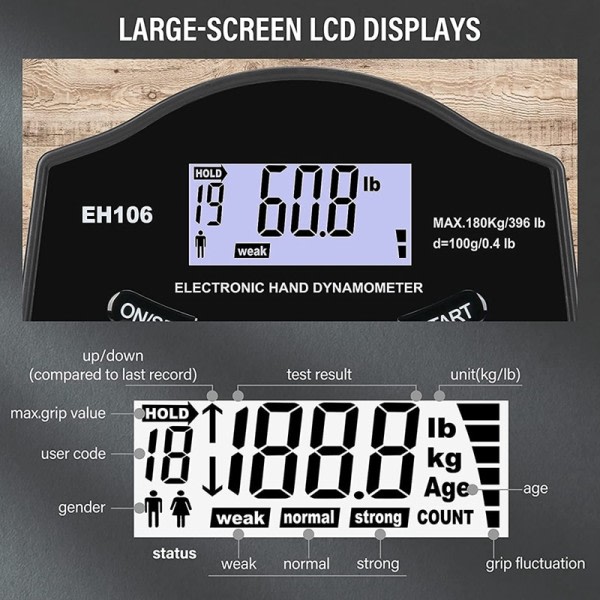 Digital Hand Dynamometer Grip Strength Meter USB LCD Skjerm Hand Grip Dynamometer