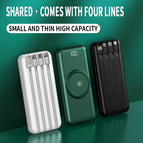 Trådlös snabb laddning Strömbank 80000mAh Bärbar Digital Display Extern Batteri Inbyggd kablar