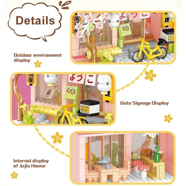 Creative Street View Izakaya Sakura Hus Model Bygning Klodse By Cherry Blossom Hut MOC Bricks