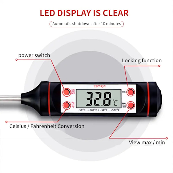 Kjøkken Mat Baking Digitalt Termometer Elektronisk Probe Type Digital Display Væske Grill Termometer