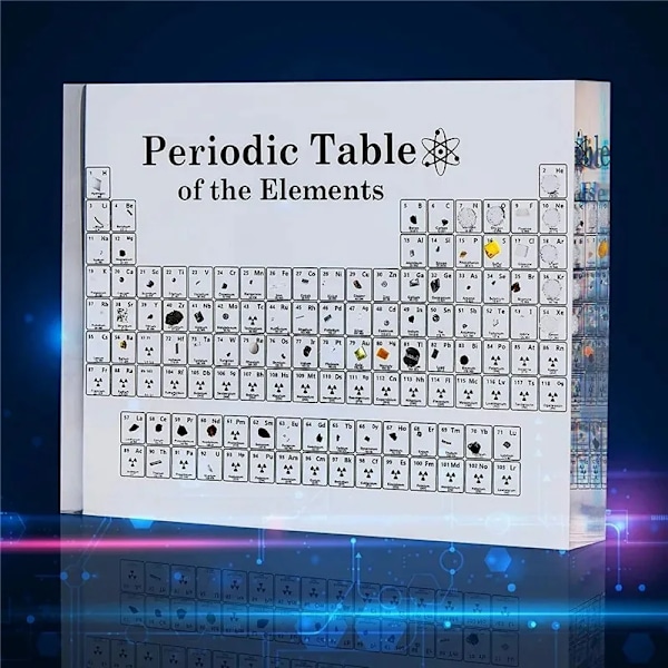 Periodisk Tabell med Ekte Elementer 3D Transparent Periodisk Tabell Brev Dekorasjon Barn Undervisning Skole Display Kemisk Element