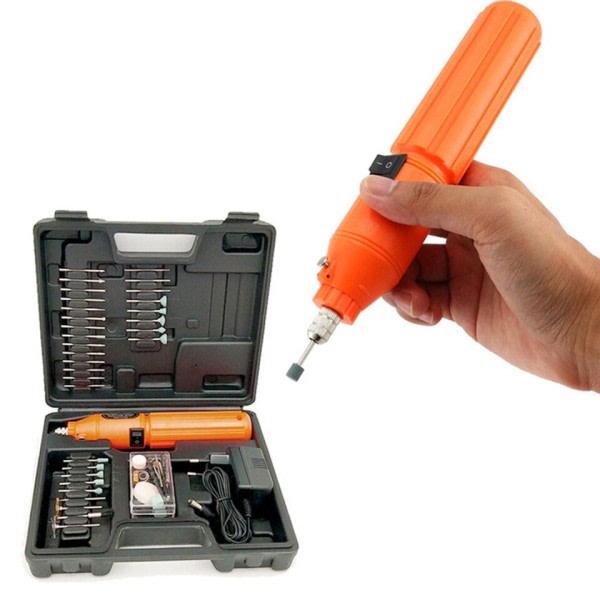 12V trådlös sladdlös gravyr penna mini borr fix hastighet roterande verktyg inbyggt batteri med slipning tillbehör set