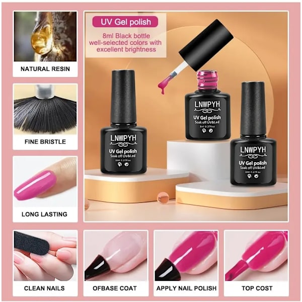 Gel Nagellack Set Nagel Gel Kit 26 Färg Semi Permanent UV Led Gel