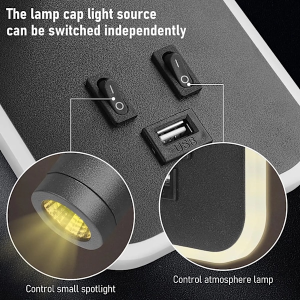 Sengen Vegg Lampe LED Vegg Lys, Vegg Montert Leselys med bryter og USB port