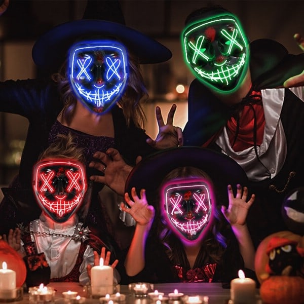LED Halloween naamio Luminous Glow In The Dark ripsivärit Halloween juhla asu