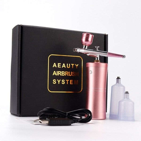Rosa Mini luft kompressor kit luftborste färg spray pistol luftborste för nagelkonst tatuering hantverk